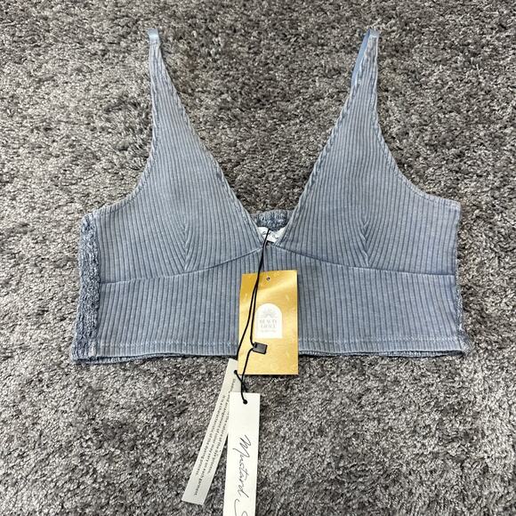 NWT Mustard Seed Sz Large Blue Crop Tank Bra Bralette Boho Stretch Adjustable - Picture 1 of 4
